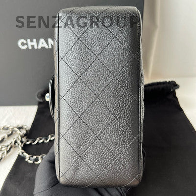 Chanel Classic Flap Black Silver Calfskin Chain Shoulder Crossbody Bag
