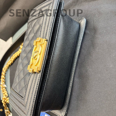 Chanel Le Boy Small Quilted Black Gold Chain Shoulder Crossbody Bag