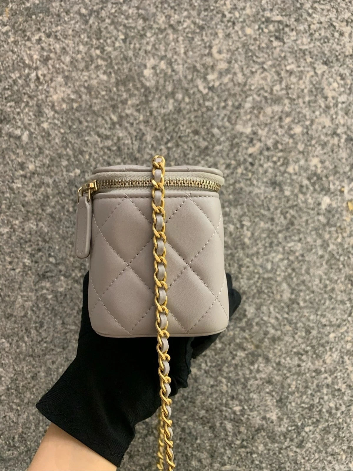 CHANEL Gray Lambskin Gold Ball Long Box Shoulder Bag Women