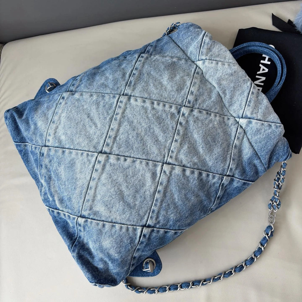 Chanel 22Bag Chain Backpack Blue Silver Diamond Women Classic Fashion