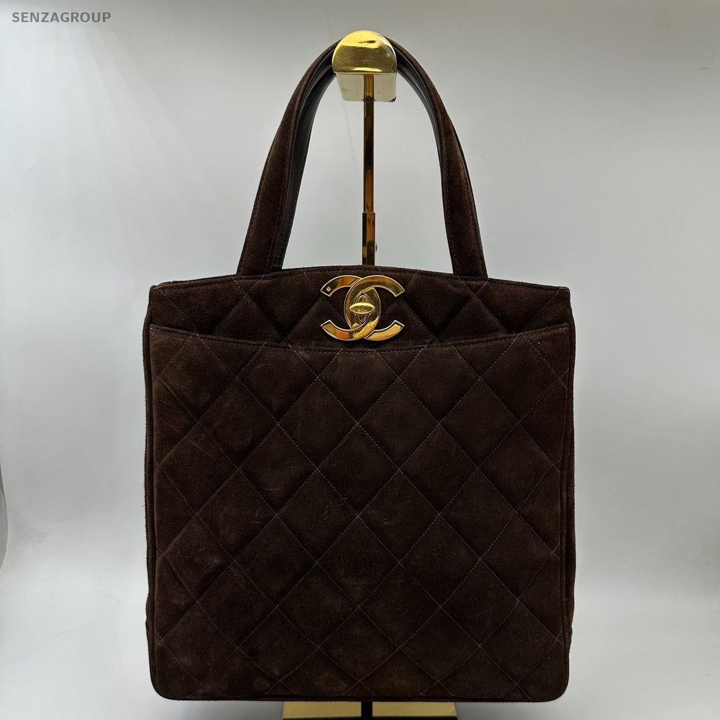 Vintage CHANEL Brown Suede Tote Shoulder Bag for Women