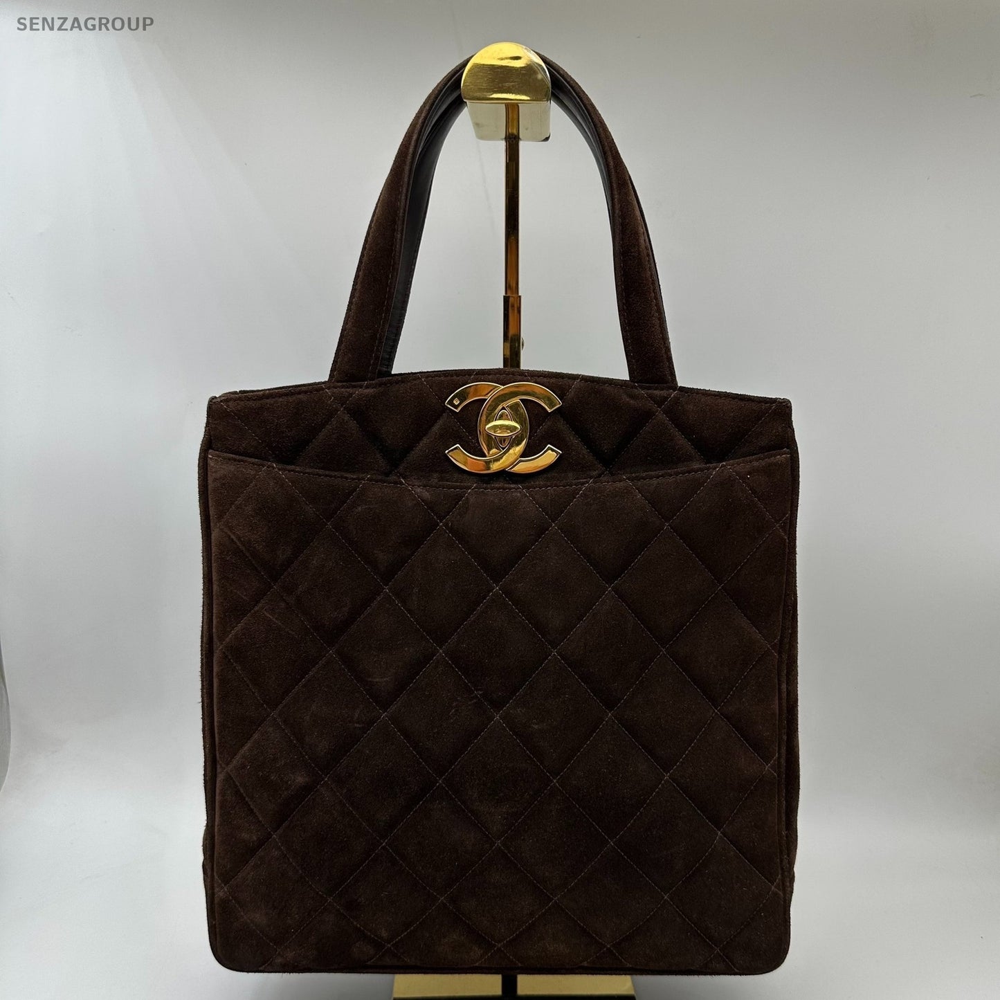 Vintage CHANEL Brown Suede Tote Shoulder Bag for Women