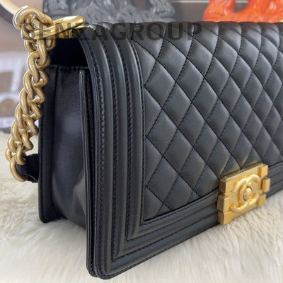 Chanel Black Caviar Leather Medium Le Boy Chain Shoulder Bag Quilted