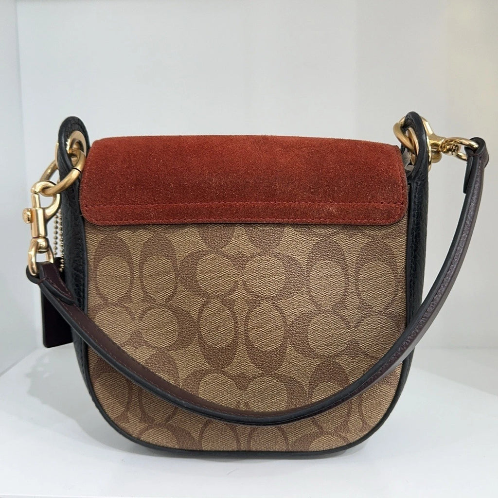 Coach Brown Suede Monogram Shoulder Crossbody Handbag For Women