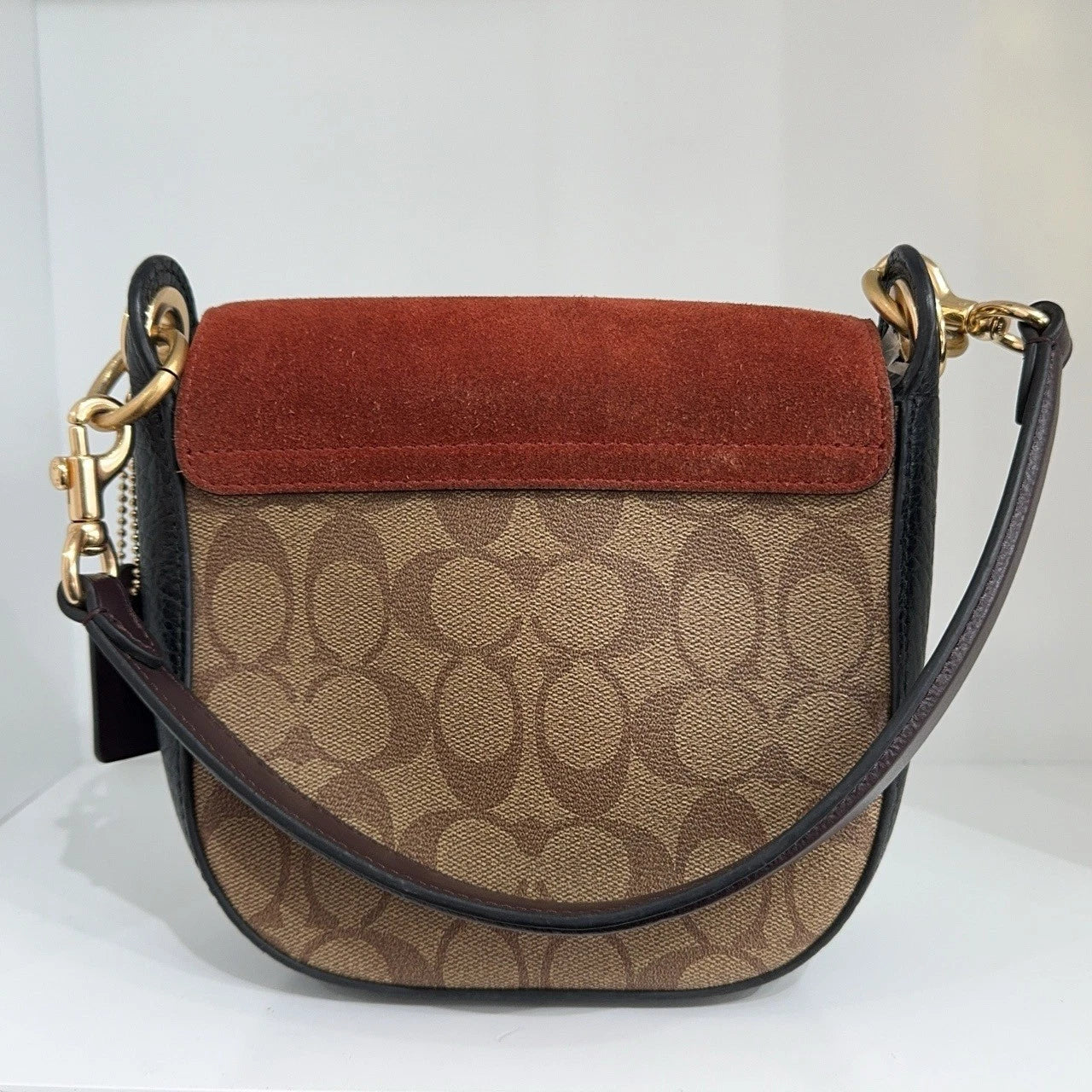 Coach Brown Suede Monogram Shoulder Crossbody Handbag For Women