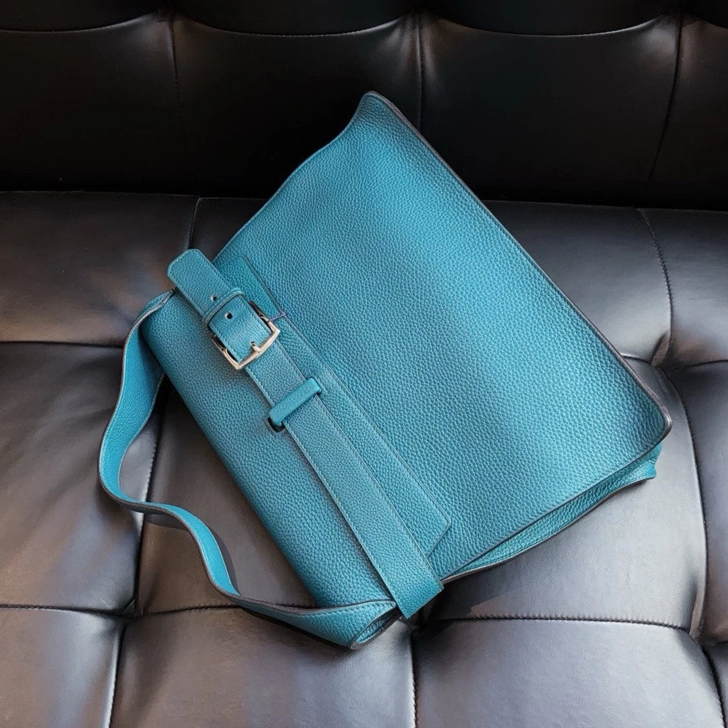 Hermes Etribelt33 Togo Leather Top Handle Bag Blue Silver Women Classic