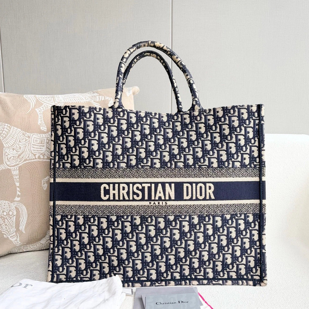 Dior Book Tote Blue Top Handle Tote Bag Excellent