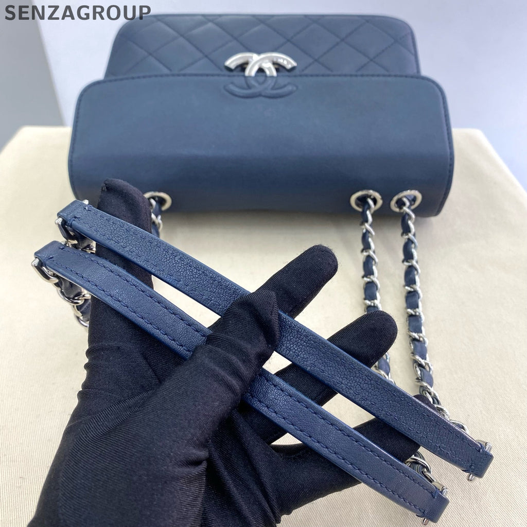 Chanel Cuba Collection Navy Blue Leather Shoulder Bag Silver Hardware