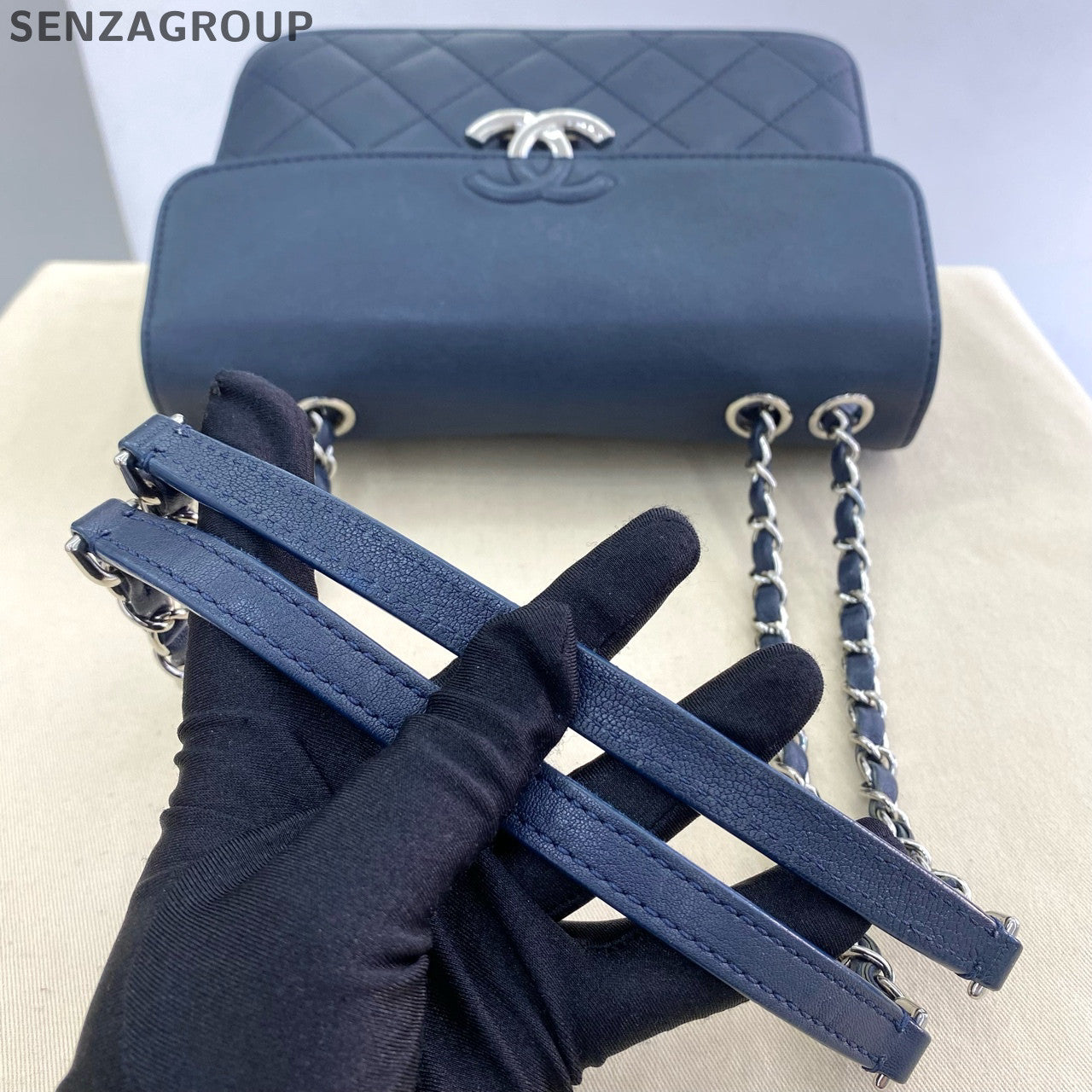 Chanel Cuba Collection Navy Blue Leather Shoulder Bag Silver Hardware