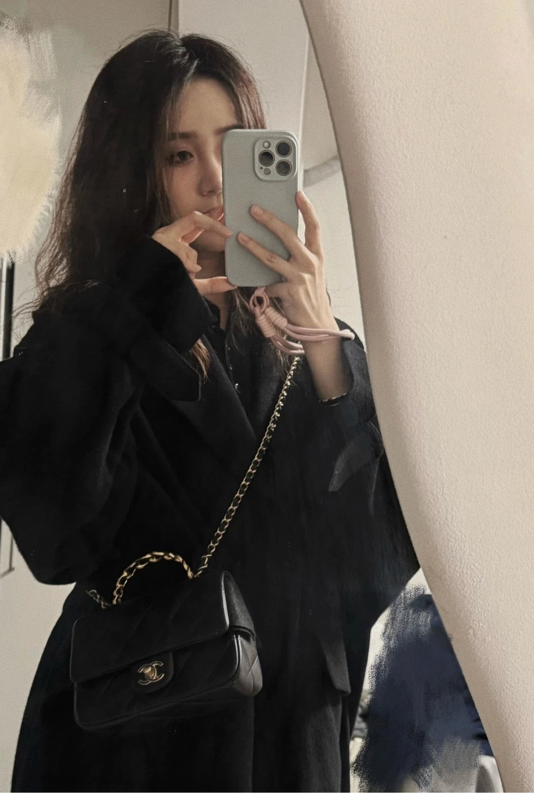 CHANEL Black Gold Lambskin Enamel Handle Crossbody Bag For Women