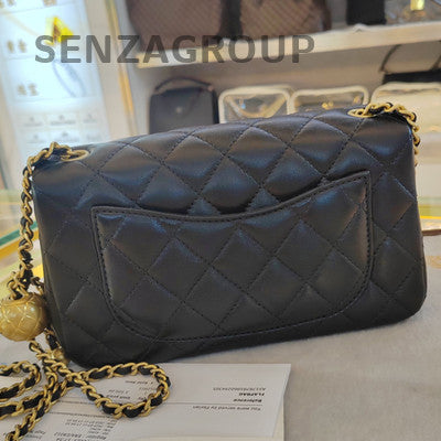 Chanel CF Gold Ball Mini Black Lambskin Shoulder Crossbody Bag Women