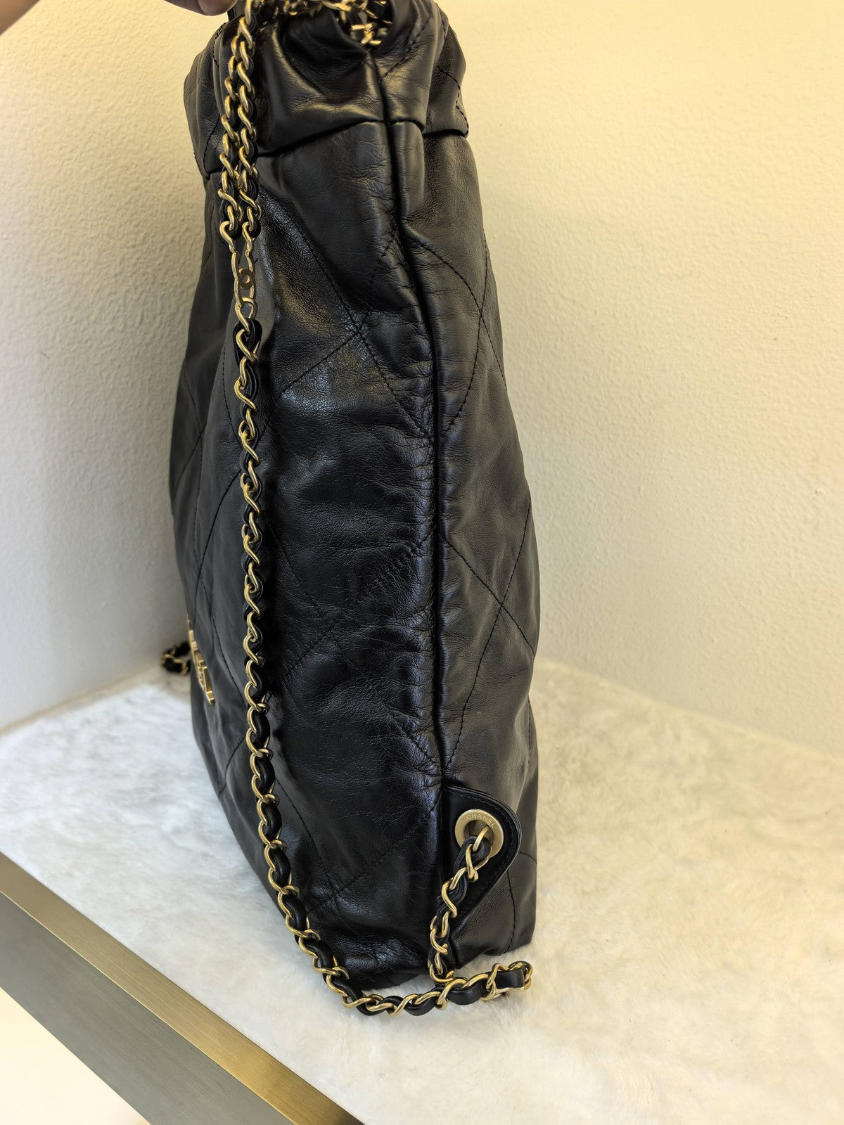 Chanel 22 Backpack Large Calfskin Black Gold Women's Classic Shoulder Bag