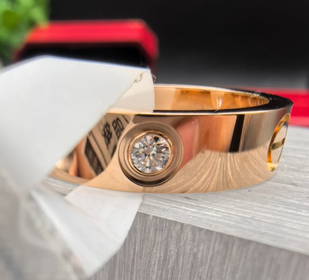 Cartier Love Classic Band Ring 18k Rose Gold and 3 Diamonds EU58/US8.25