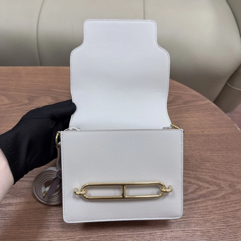 Hermès Roulis 19 Crossbody Shoulder Bag Pearl Grey Women Classic