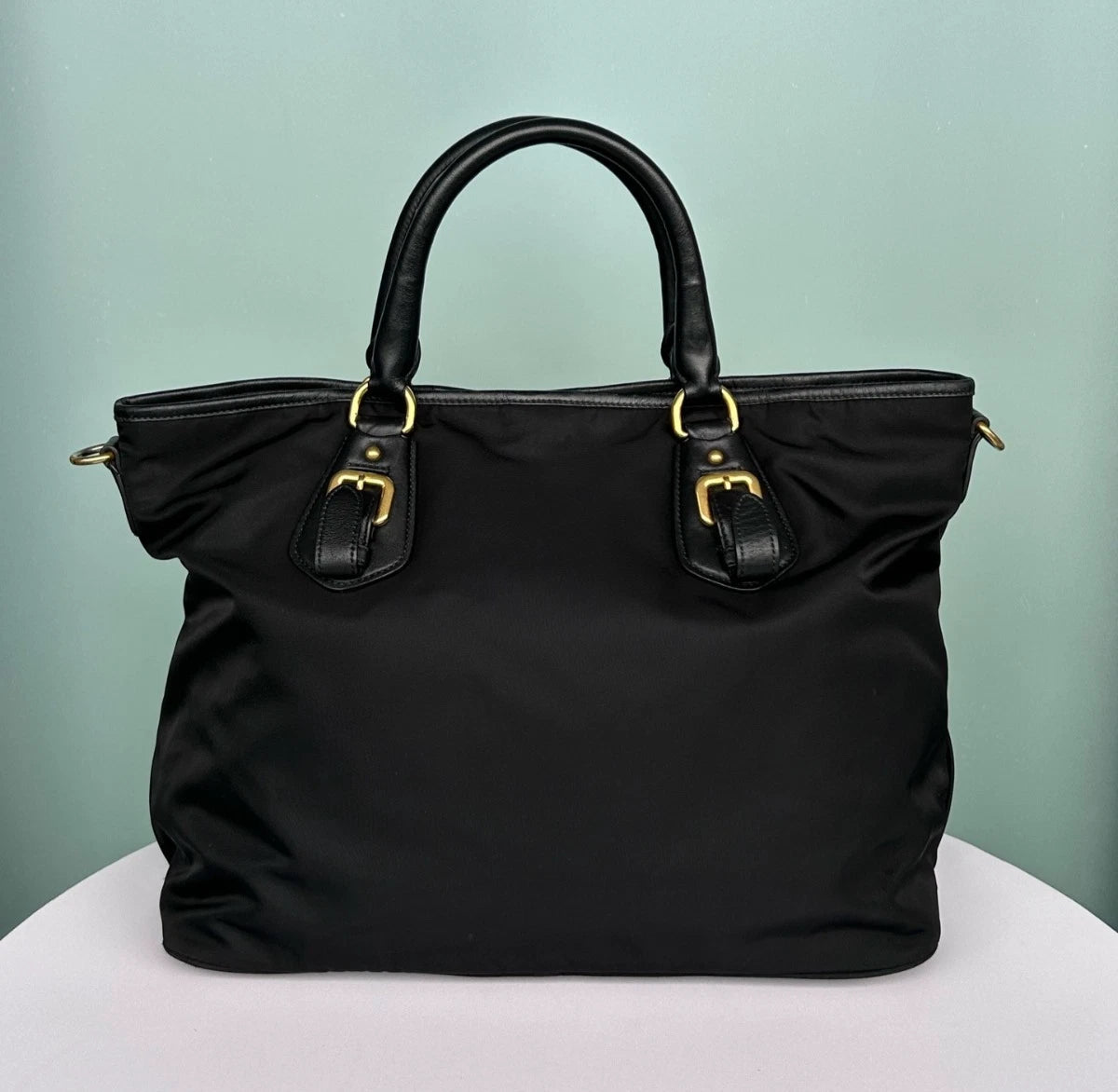 Prada Tote Black Top Handle Shoulder Crossbody Bag Gold Hardware Women