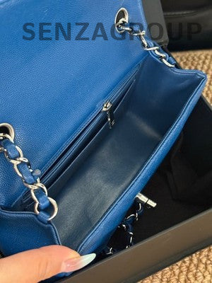 Chanel Blue Silver Chevron Mini Flap Bag - Women's Shoulder Crossbody