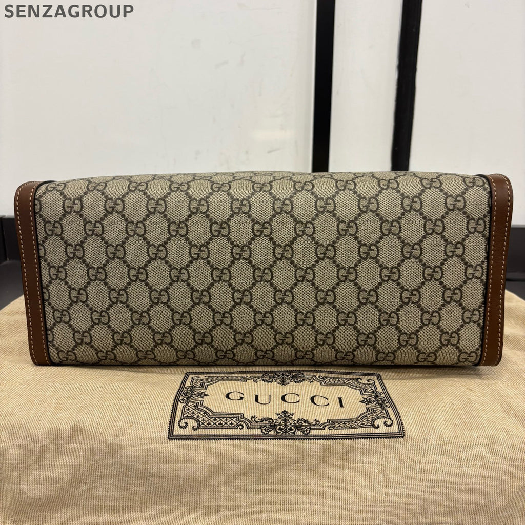 Gucci GG Padlock Shoulder Bag Brown Canvas Chain Strap Women