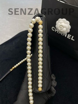 Chanel Black Quilted Pearl Chain Shoulder Crossbody Bag - Women's Fashion