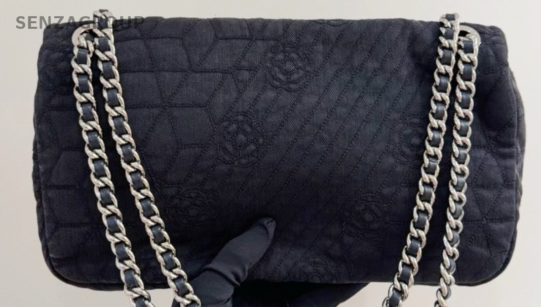 Chanel Classic Flap Chain Shoulder Bag Gray Silver Used Women Designer