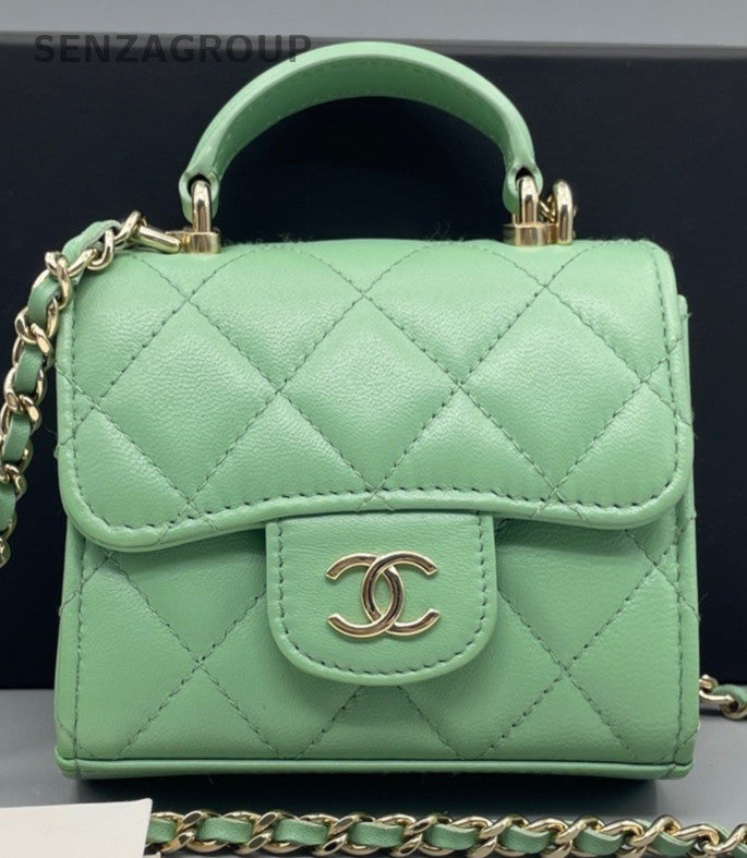 Chanel Trendy Chain Diamond Shoulder Bag Crossbody Green Gold Women Classic