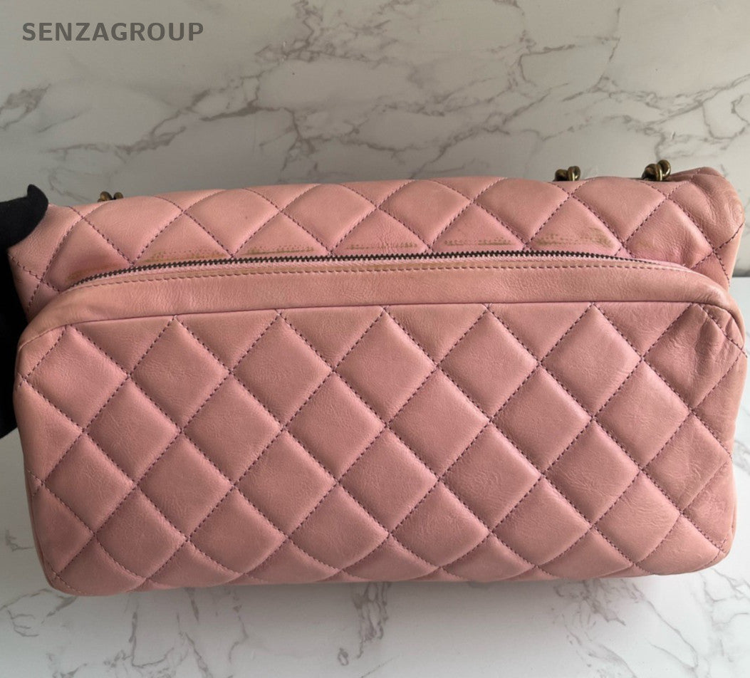 Chanel Classic Flap Chain Shoulder Bag Pink Gold Women Diamond Designer
