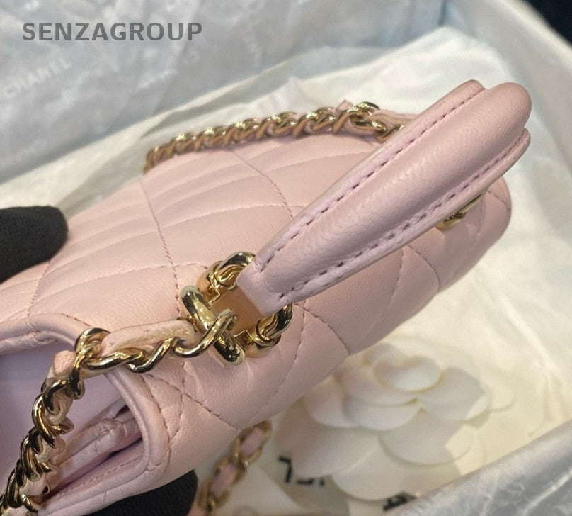 Chanel Diamond Mini Top Handle Bag Chain Crossbody Pink Gold Women Fashion