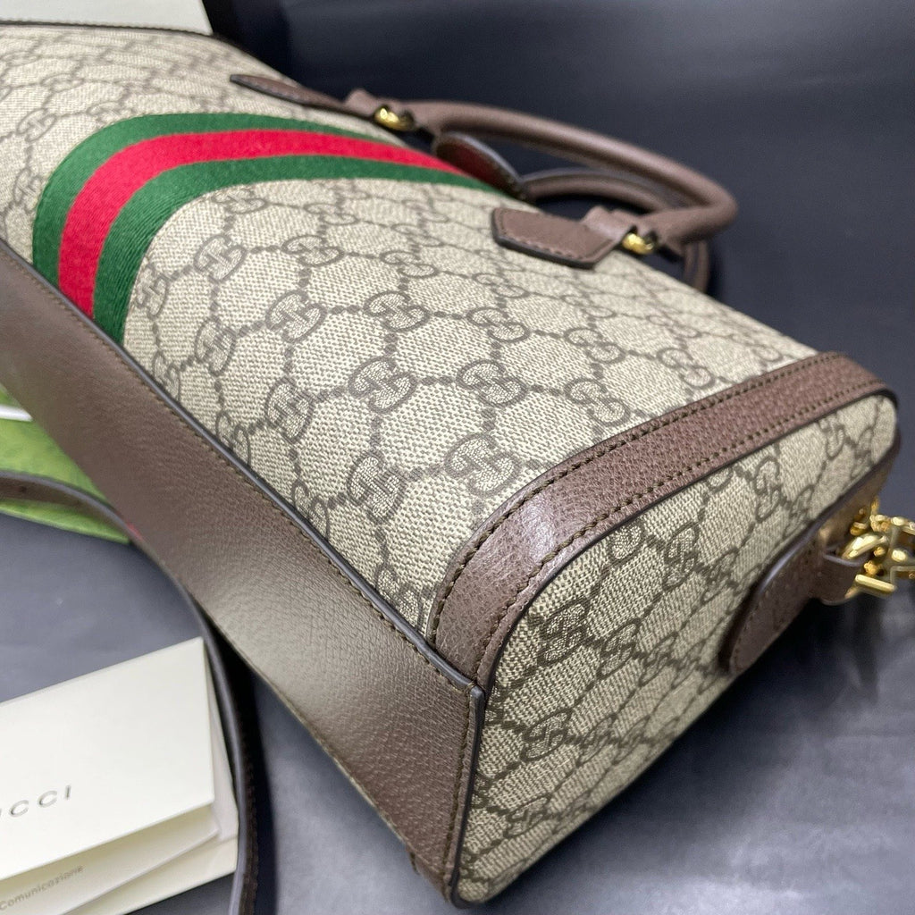 Gucci Boston Ophidia Top Handle Crossbody Brown Gold Used Women Classic