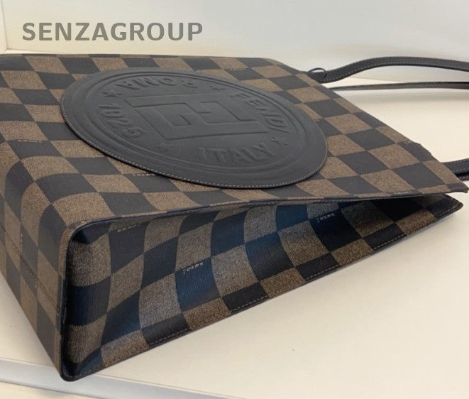 Fendi Pecan Monogram Vintage Logo Tote Shoulder Bag Brown Black Women Classic