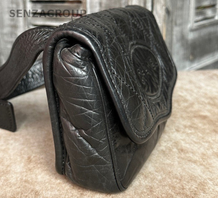 Chanel Diamond Calfskin Crossbody Black Silver Used Women Classic