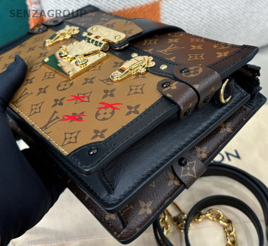 Louis Vuitton Trunk Monogram Clutch Shoulder Bag Crossbody Brown Gold Women