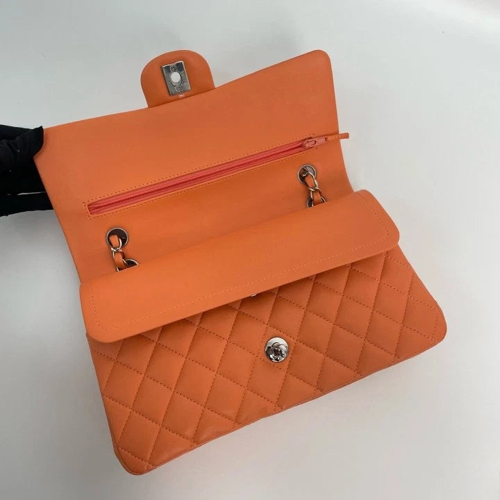 CHANEL Classic Flap Orange Lamskin Medium Shoulder Bag For Women
