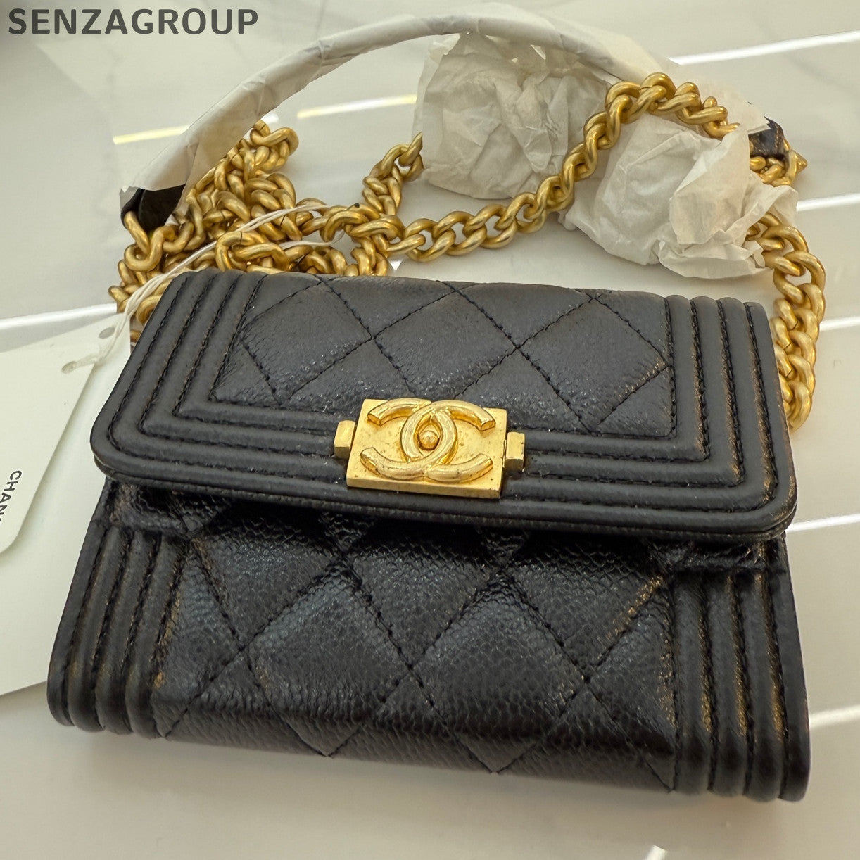 Chanel Le Boy Black Calfskin Wallet on Chain Crossbody Bag