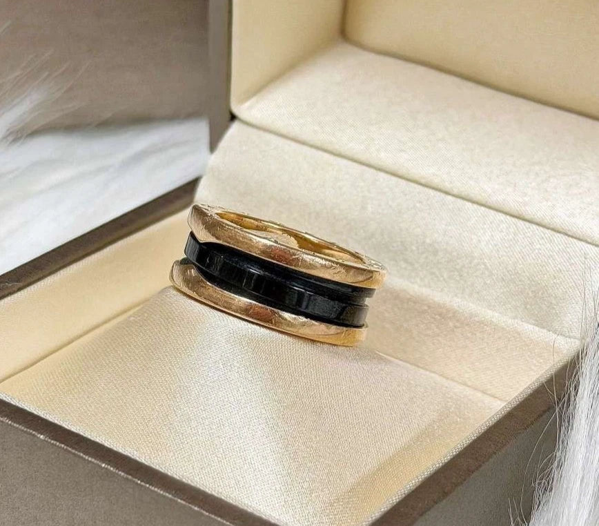 BVLGARI B.zero1 Two-Band Ring 18k Rose Gold and Ceramic Size52