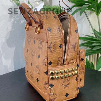 MCM Mini Backpack Orange Gold Leather Women's Classic Fashion
