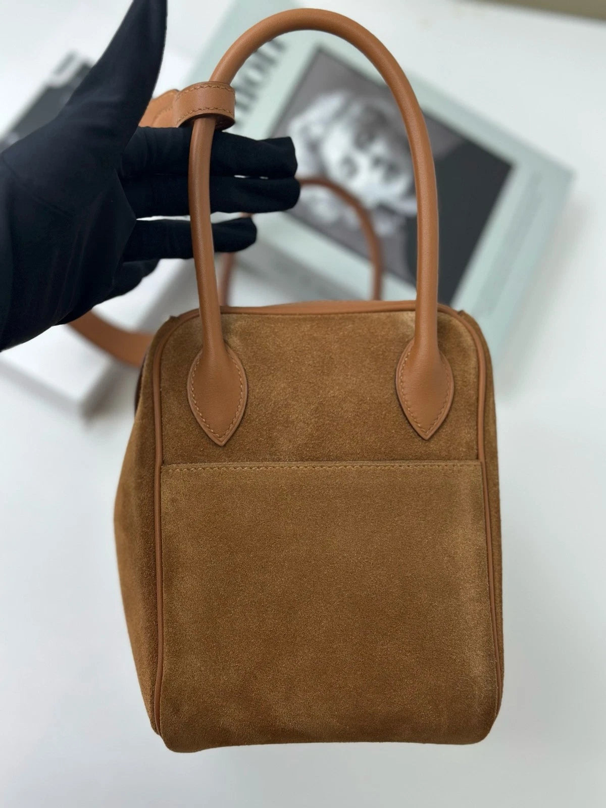 Excellent Condition Hermes Lindy26 Suede Brown Handbag Shoulder Bag Silver