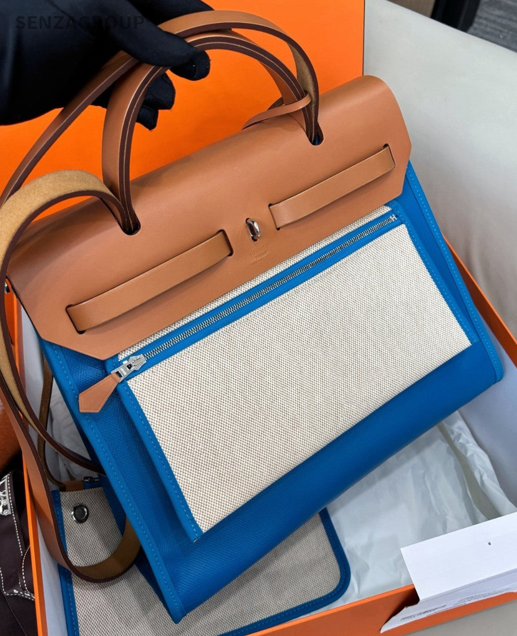Hermes Herbag 2Way Top Handle Bag Crossbody Blue Orange Used Women Classic