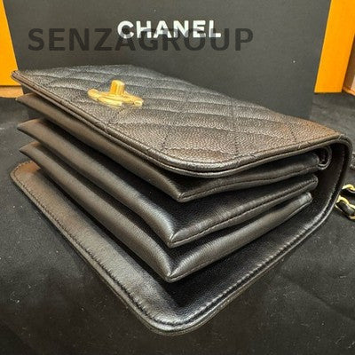 Chanel Quilted Calfskin Chain Shoulder Bag Black Gold Women's Fashion