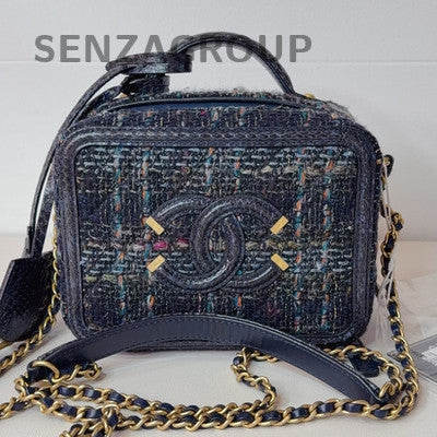 Chanel Tweed Snake Skin Camera Bag Small Chain Shoulder Crossbody