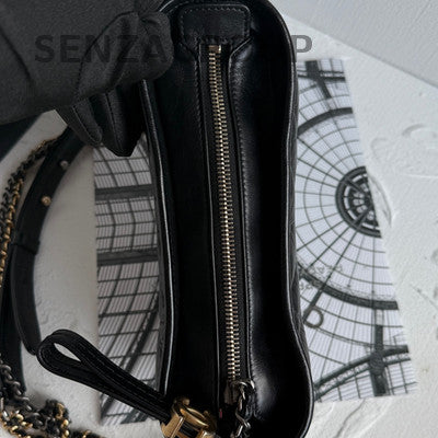 Chanel Black Gold Chevron Gabrielle Hobo Chain Shoulder Bag
