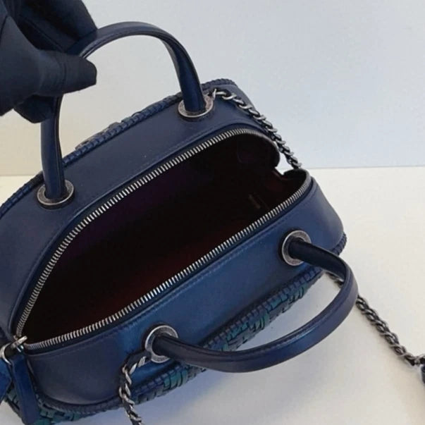 Chanel Bolide PM Calfskin Top Handle Crossbody Green Navy Silver Women Classic