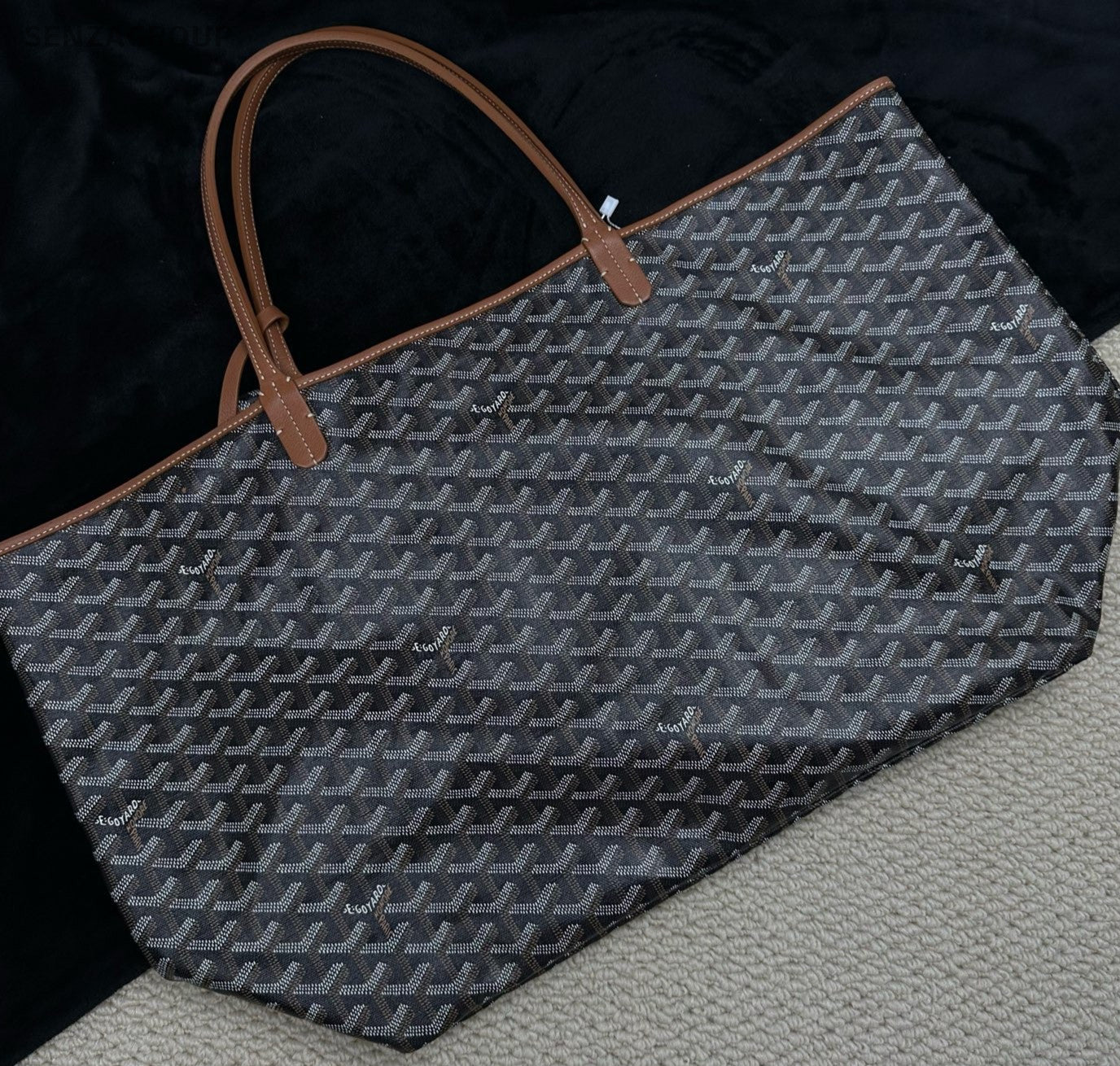 Goyard GM Canvas Monogram Tote Shoulder Bag With Pouch Women Black.