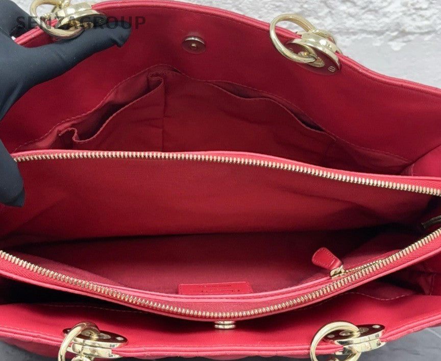 Dior Panarea Cannage  Chain Tote Shoulder Bag Red Gold Women Classic