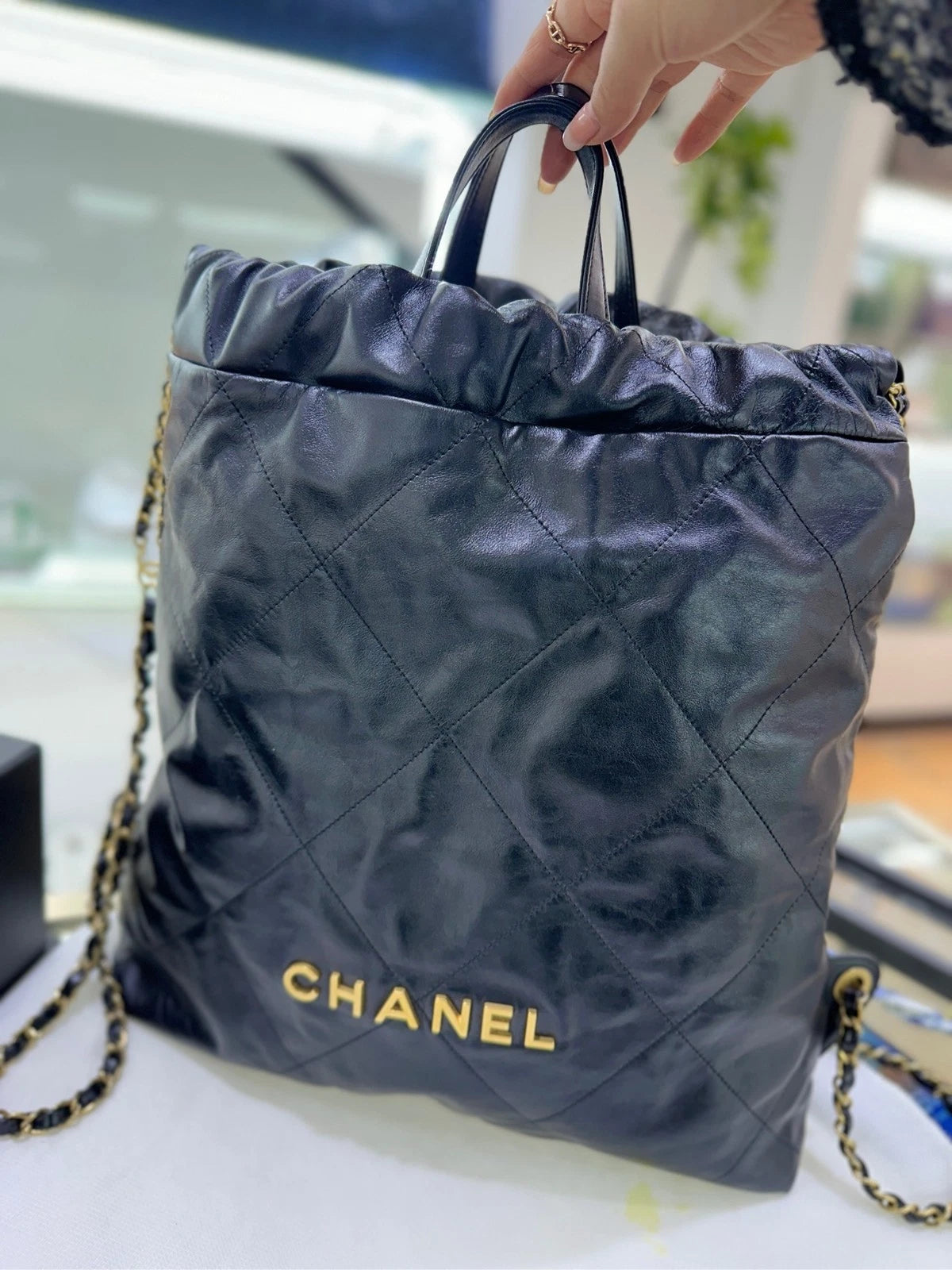 CHANEL 22Bag Black Gold Handbag Backpack For Women