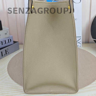 Louis Vuitton OnThego MM Grey Gold Leather Tote Bag Women's Classic Fashion
