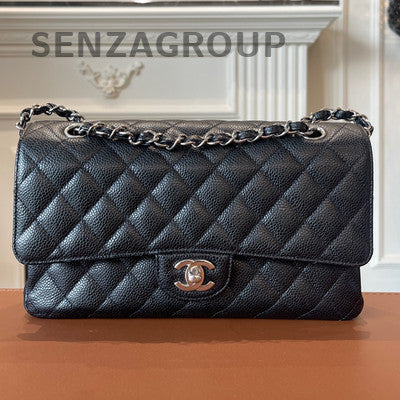 Chanel Classic Flap Black Silver Quilted Chain Shoulder Bag Women's Fashion