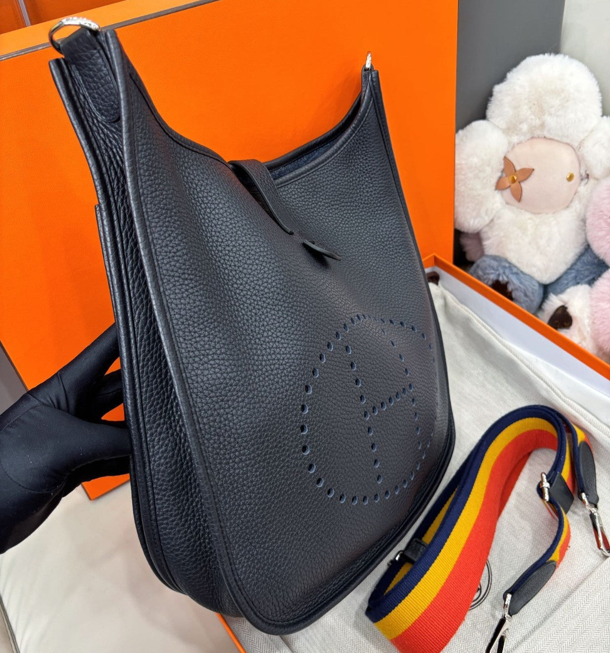 Hermes Evelyne31 Shoulder Bag Crossbody Black Silver Used Women Classic Fashion