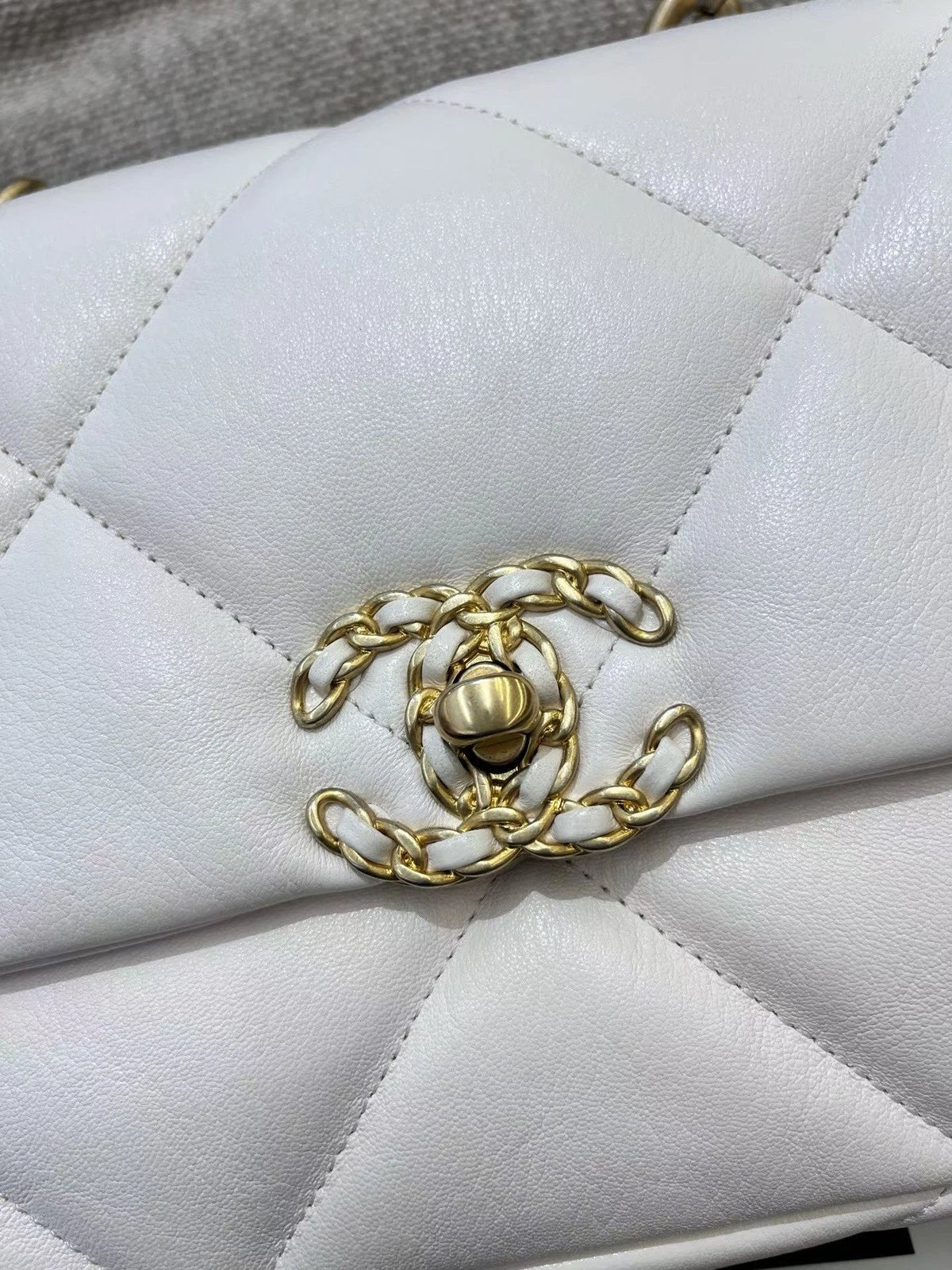 Chanel 19Bag PM Chain Top Handle Crossbody White Gold Women Classic