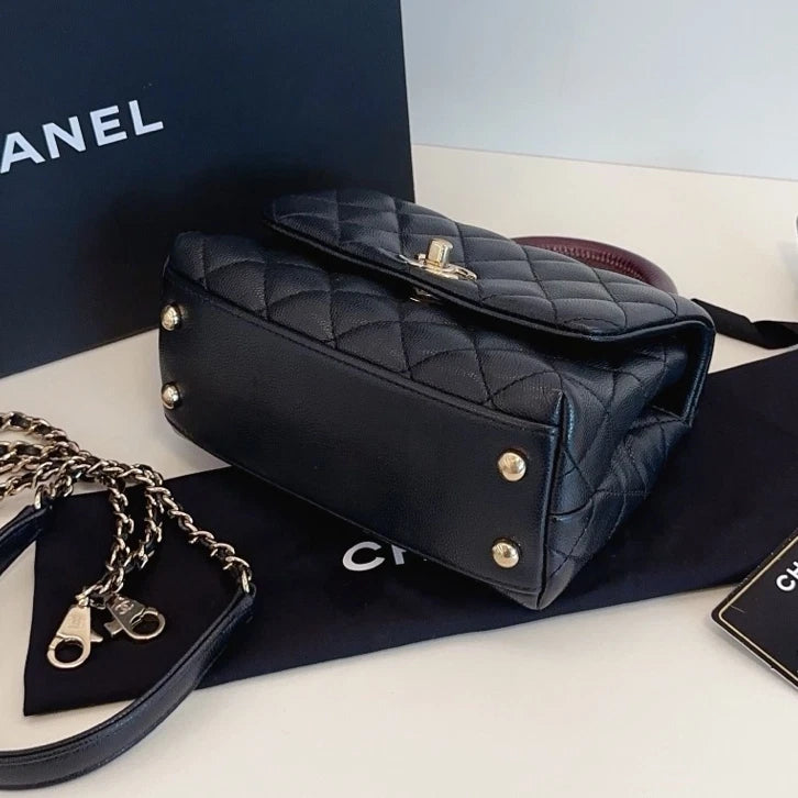Chanel Cocohandle Mini Chain Top Handle Shoulder Crossbody Black Gold Women