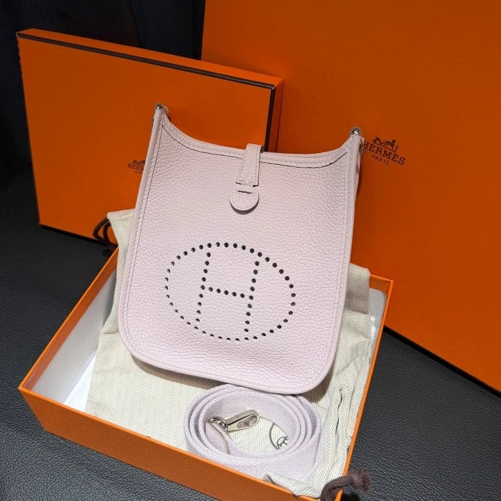 Hermes Evelyne16 Mini TC Leather Shoulder Bag Crossbody Purple Silver Women D