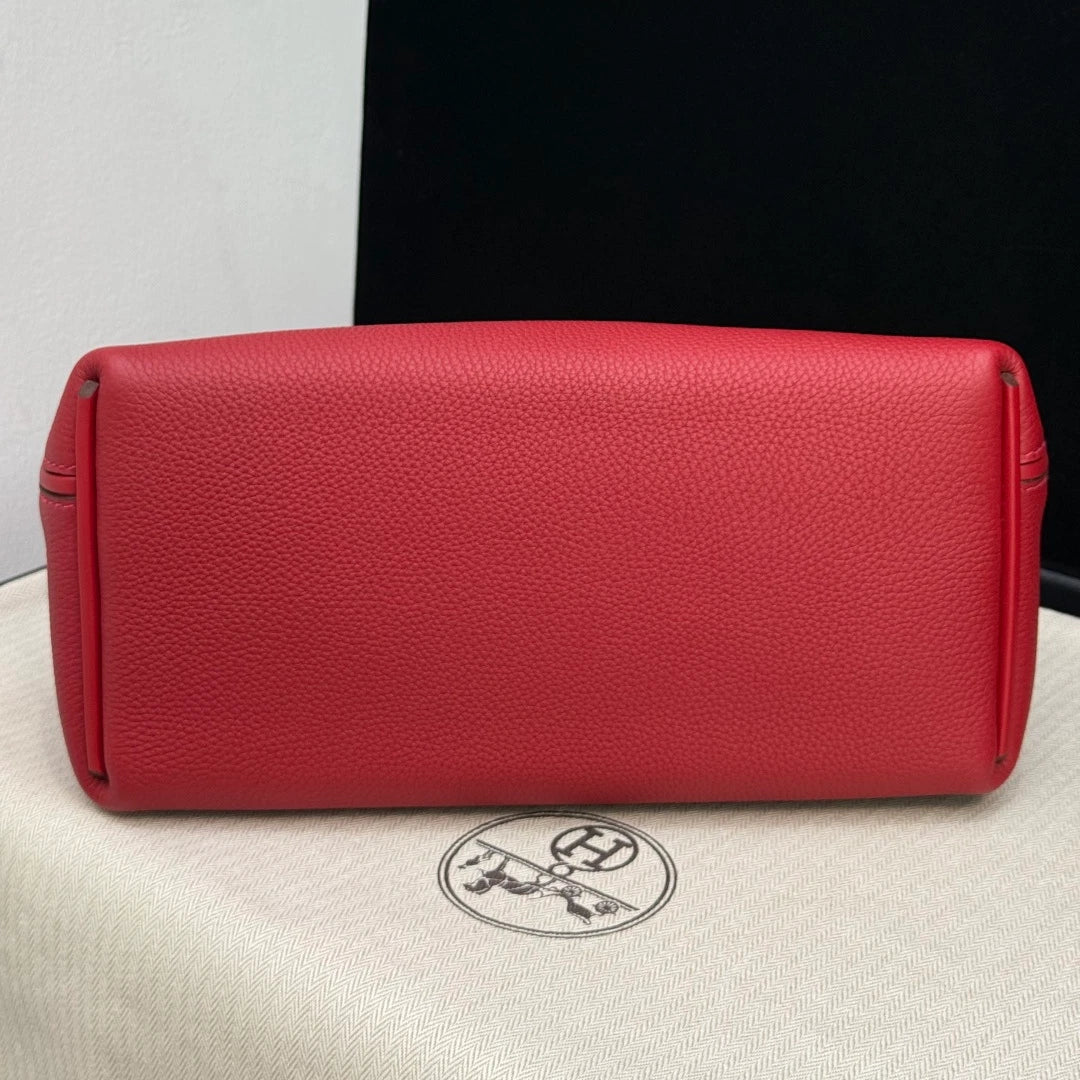 Excellent Condition Hermes 2424 2Way Red Top Handle Bag Crossbody Gold Hardware